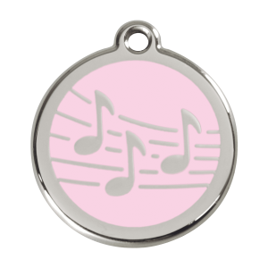 Large Pink Music Dog ID Tag in Enamel and Stainless Steel