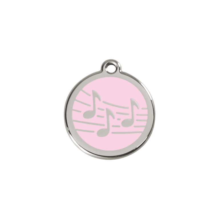 Vue avant - Médaille personnalisée Red Dingo Émail et acier inoxydable - Motif Musique - Rose - Size S