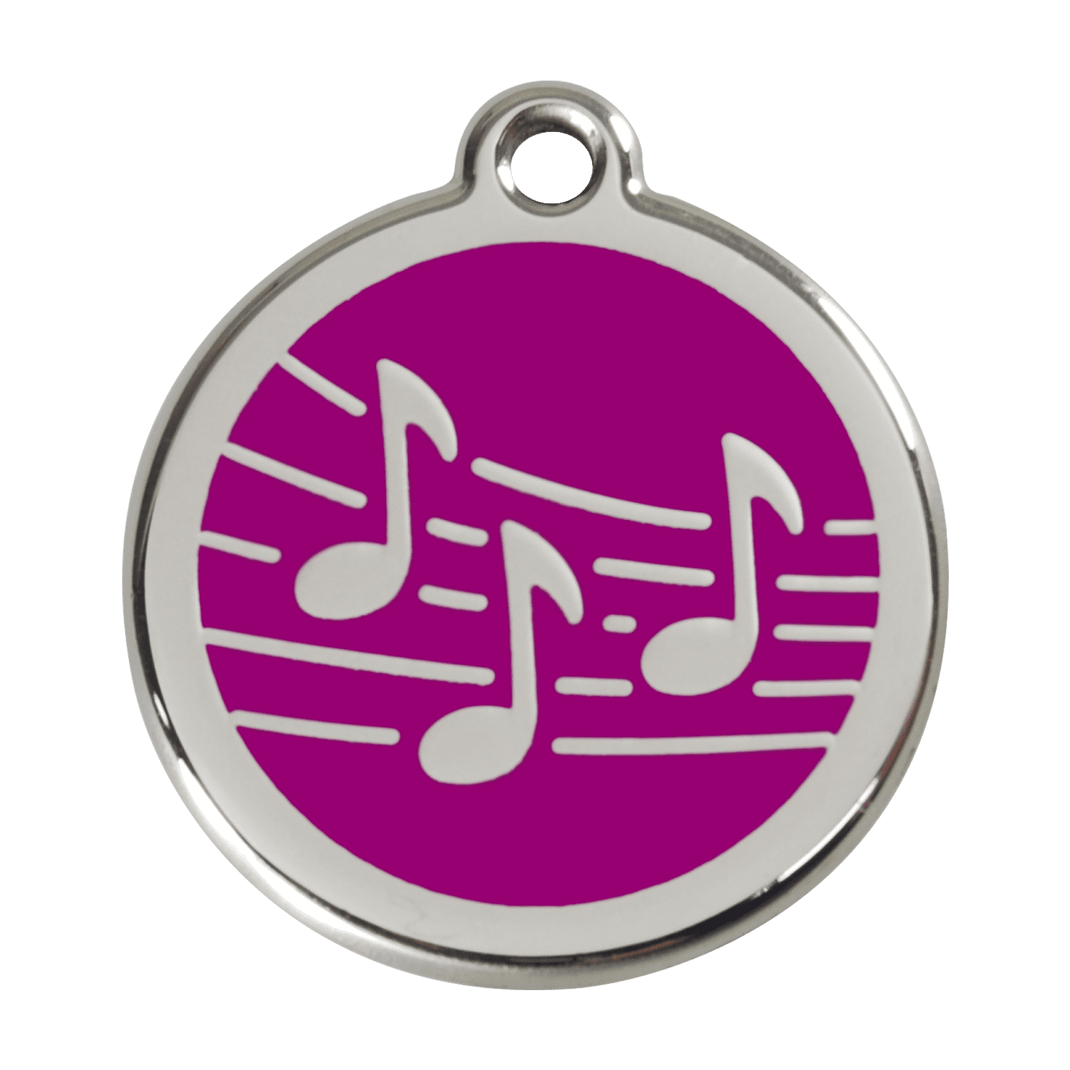 Vue avant - Médaille personnalisée pour chien Red Dingo Émail et acier inoxydable Musique Violet - Size L