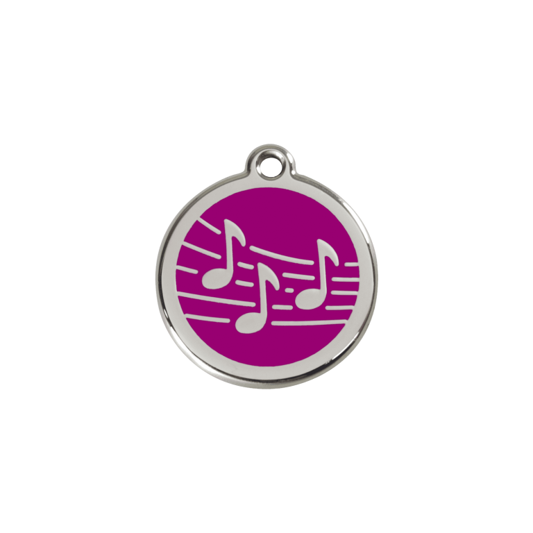 Vue avant - Médaille personnalisée pour chien/chat Red Dingo Émail/Acier inoxydable - Motif Musique - Violet - Size S