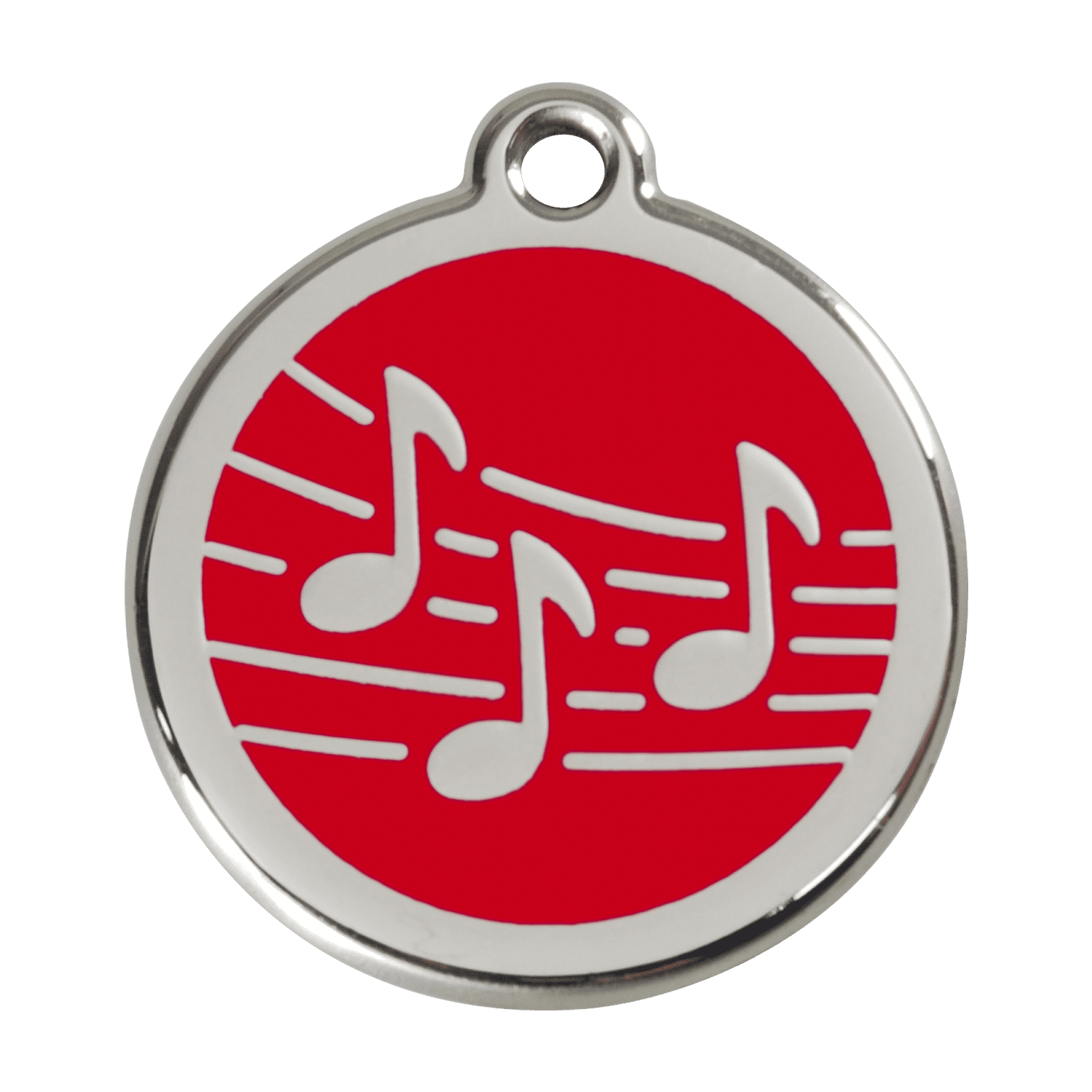 Vue avant - Médaille personnalisée pour chien Red Dingo Émail et acier inoxydable Musique Rouge - Size L