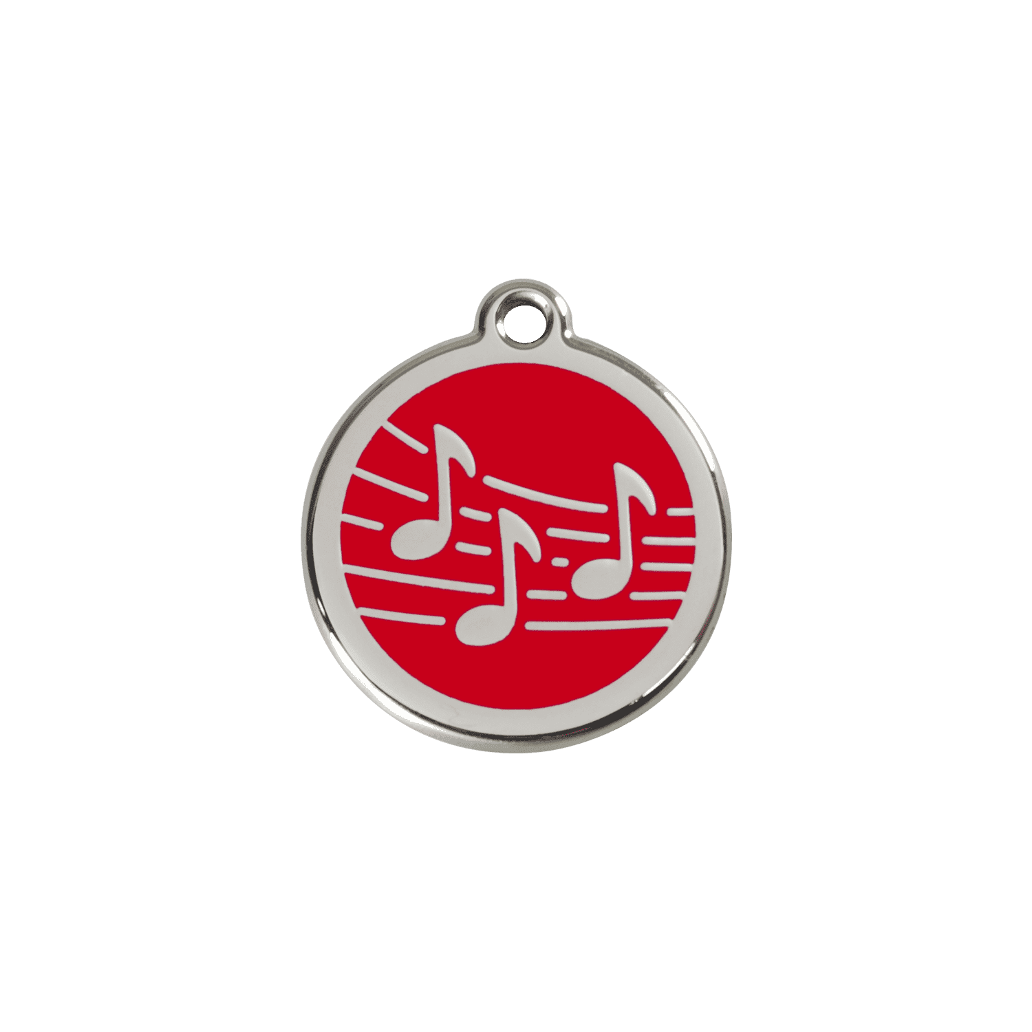 Vue avant - Médaille personnalisée pour chien/chat Red Dingo Émail et acier inoxydable - Motif Musique - Rouge - Size S