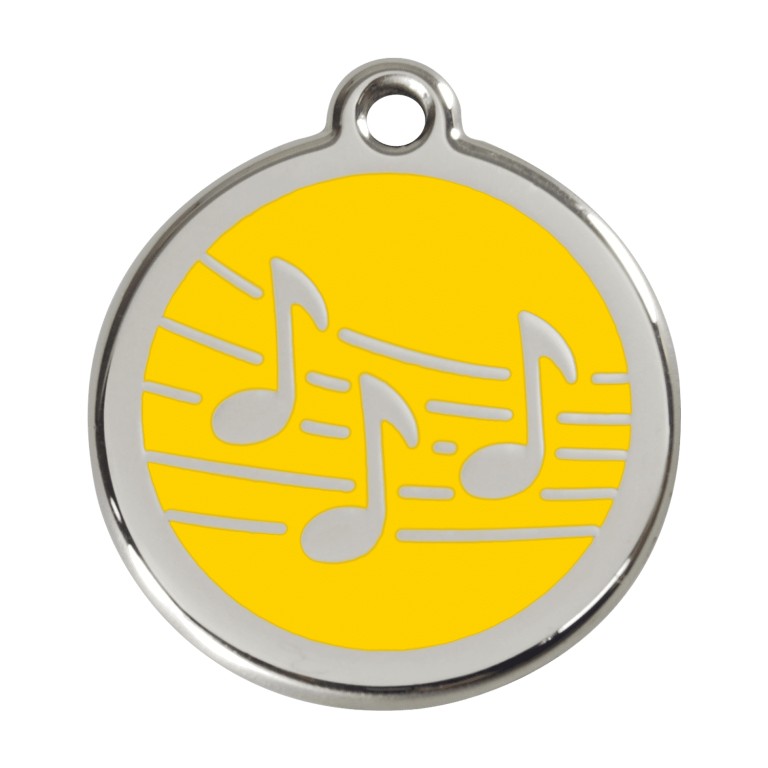 Vue avant - Médaille personnalisée pour chien Red Dingo Émail et acier inoxydable Jaune 38mm - 01-MU-YE-LG