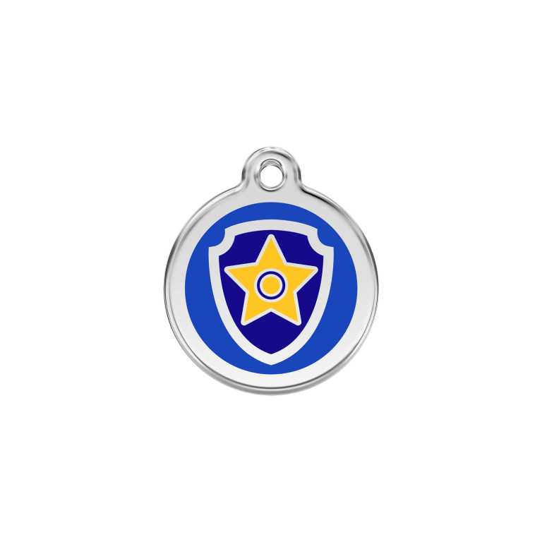 Vue avant - Médaille personnalisée pour chien/chat Red Dingo Émail/Acier inoxydable Nickelodeon Chase Bleu foncé - Size S - 01-NC-DB-SM
