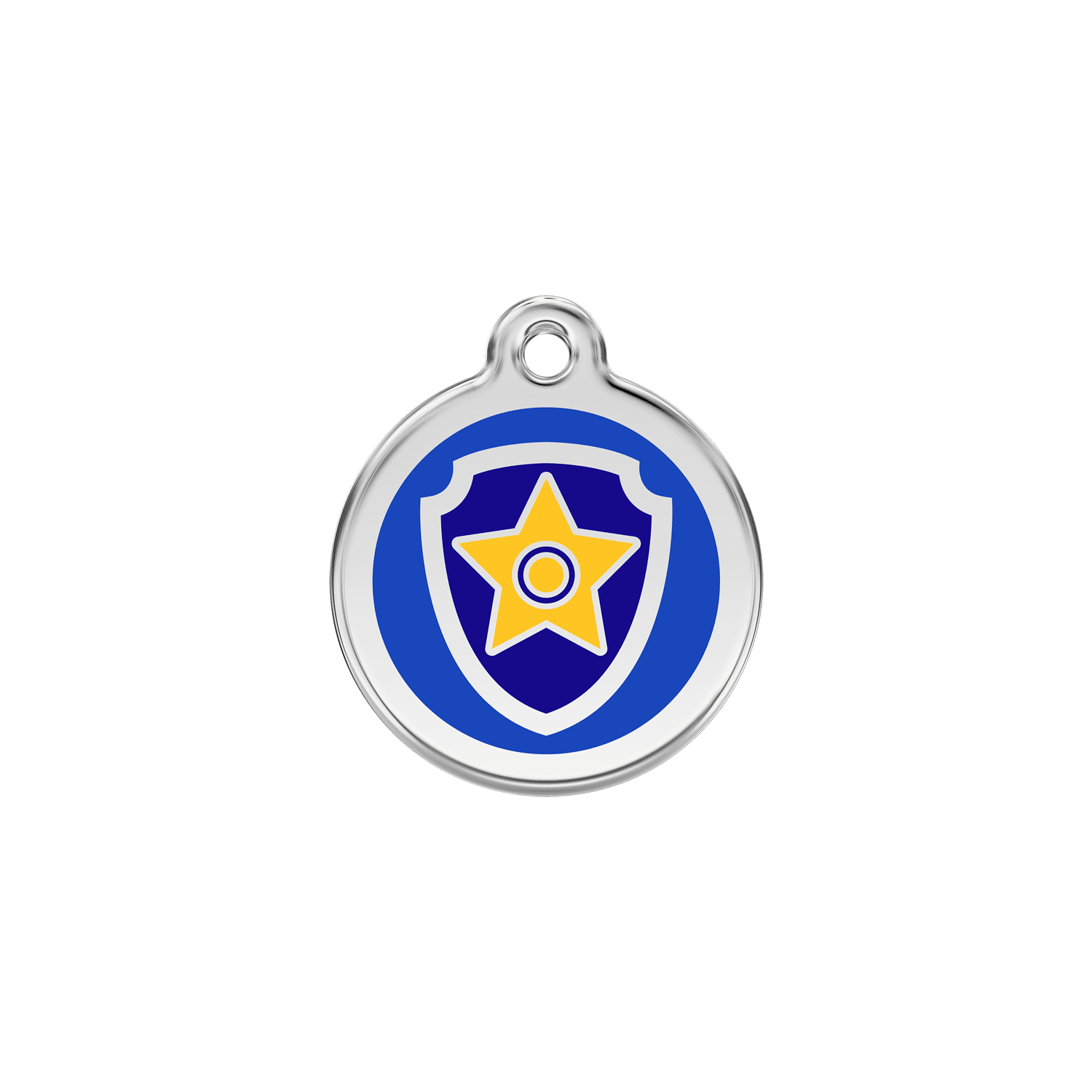Vue avant - Médaille personnalisée pour chien/chat Red Dingo Émail/Acier inoxydable Nickelodeon Chase Bleu foncé - Size S - 01-NC-DB-SM