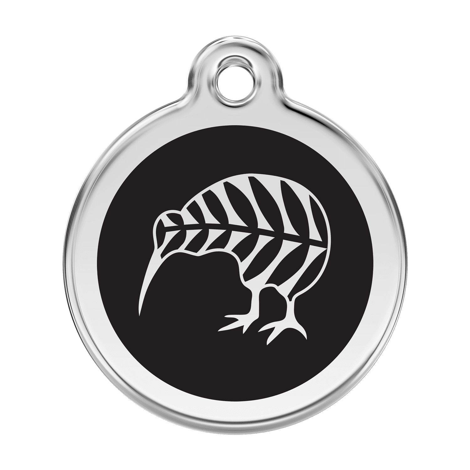 Vue avant - Médaille personnalisée Red Dingo Émail et acier inoxydable kiwi noir - Size L pour chien