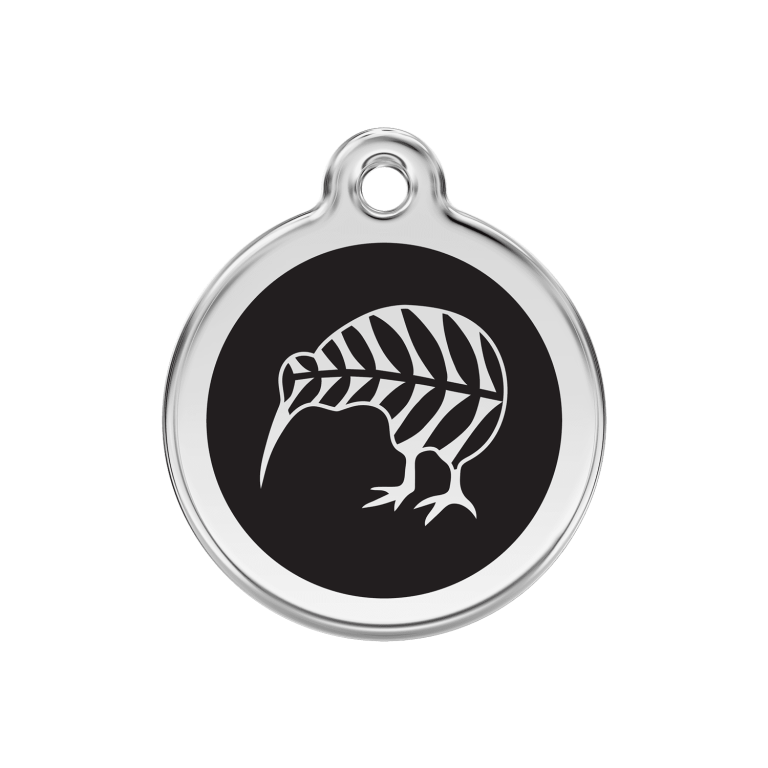 Vue avant - Médaille personnalisée pour chien Red Dingo Émail et acier inoxydable kiwi noir - Size M