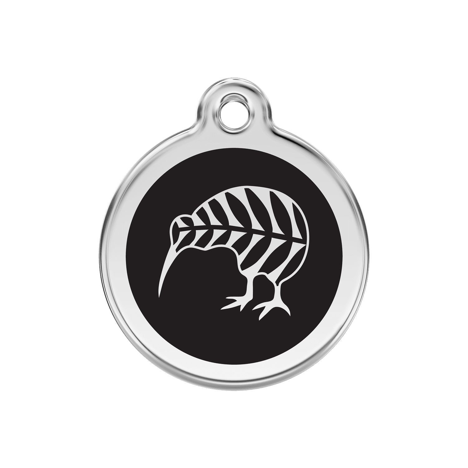 Vue avant - Médaille personnalisée pour chien Red Dingo Émail et acier inoxydable kiwi noir - Size M