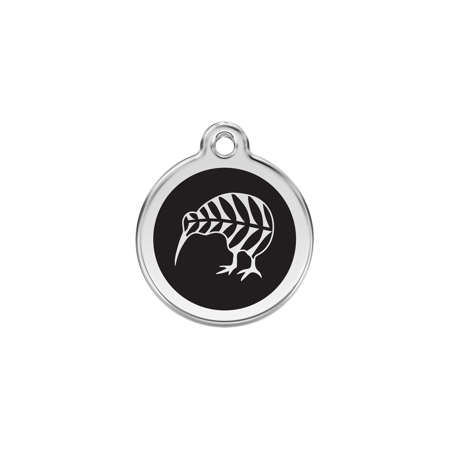 Vue avant - Médaille personnalisée pour chien/chat Red Dingo Émail et acier inoxydable - Motif kiwi - Noir - Size S