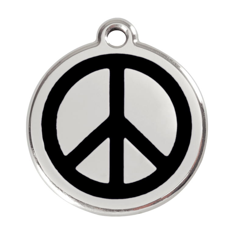 Vue avant - Médaille personnalisable pour chien ou chat - Red Dingo Émail et acier inoxydable - Motif Paix - Noir - Size L