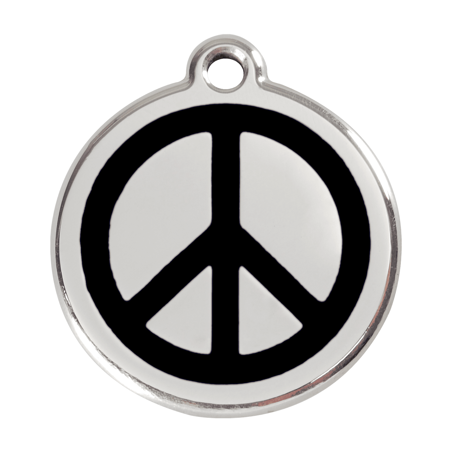 Vue avant - Médaille personnalisable pour chien ou chat - Red Dingo Émail et acier inoxydable - Motif Paix - Noir - Size L