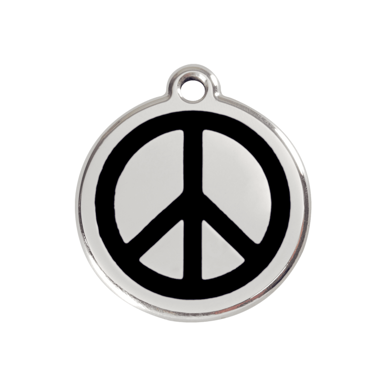 Vue avant - Médaille personnalisée pour chien Red Dingo Émail et acier inoxydable - Motif Paix - Noir - Size M