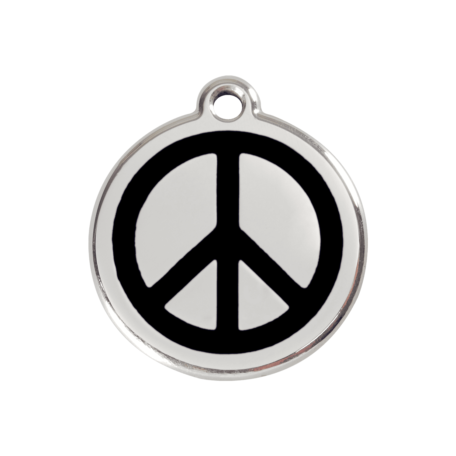 Vue avant - Médaille personnalisée pour chien Red Dingo Émail et acier inoxydable - Motif Paix - Noir - Size M