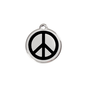 Small Black Peace Cat ID Tag in Enamel and Stainless Steel