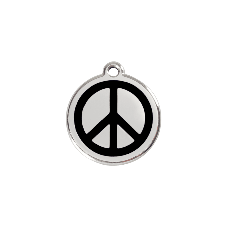 Vue avant - Médaille personnalisable en émail et acier inoxydable pour chat - Design Paix - Noir - Size S - Red Dingo
