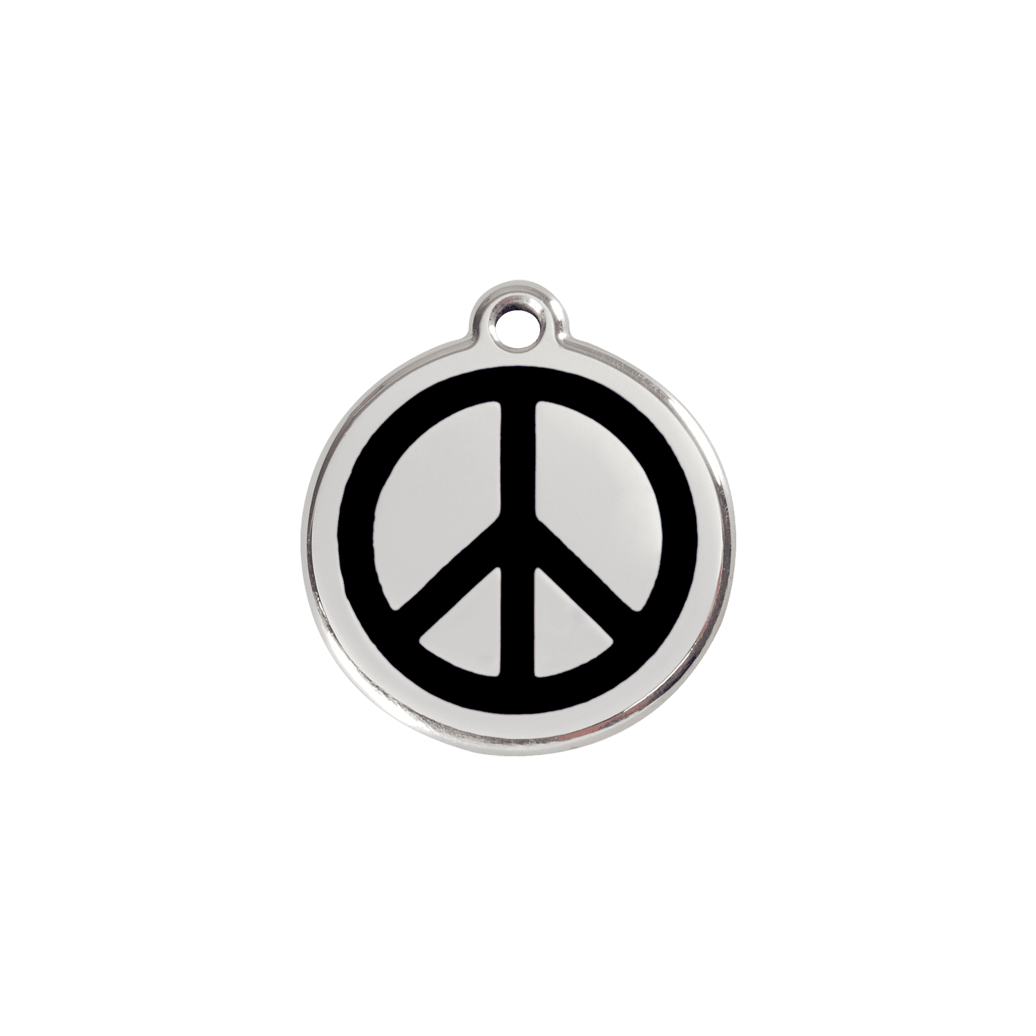 Vue avant - Médaille personnalisable en émail et acier inoxydable pour chat - Design Paix - Noir - Size S - Red Dingo