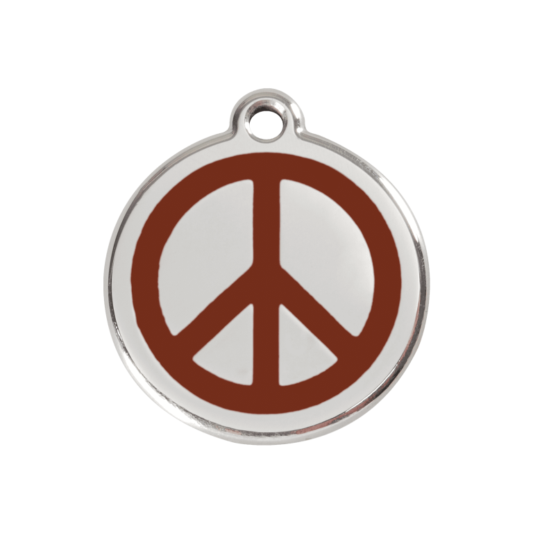 Vue avant - Médaille personnalisée pour chien Red Dingo Émail et acier inoxydable - Motif Paix - Brun - Size M