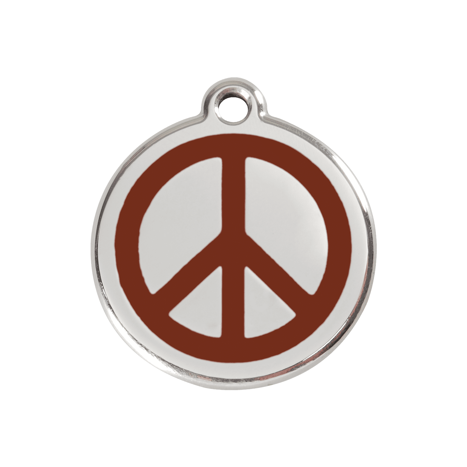 Vue avant - Médaille personnalisée pour chien Red Dingo Émail et acier inoxydable - Motif Paix - Brun - Size M
