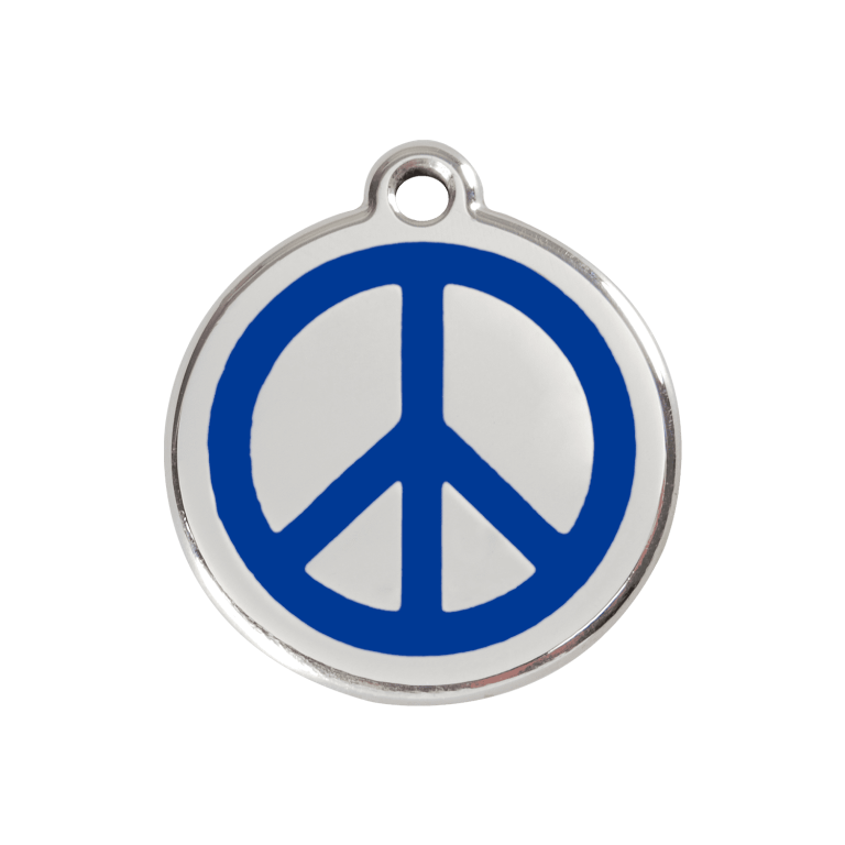Vue avant - Médaille personnalisée pour chien Red Dingo Émail et acier inoxydable - Motif Paix - Bleu foncé - Size M