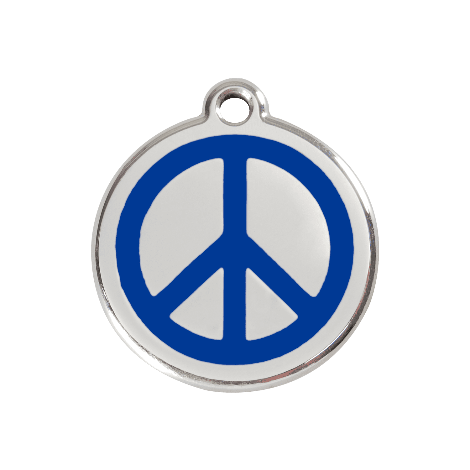 Vue avant - Médaille personnalisée pour chien Red Dingo Émail et acier inoxydable - Motif Paix - Bleu foncé - Size M