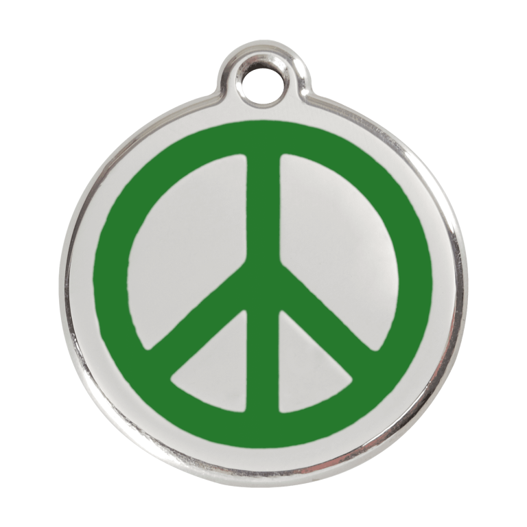 Vue avant - Médaille personnalisée pour chien Red Dingo Émail et acier inoxydable - Motif Paix - Vert - Size L