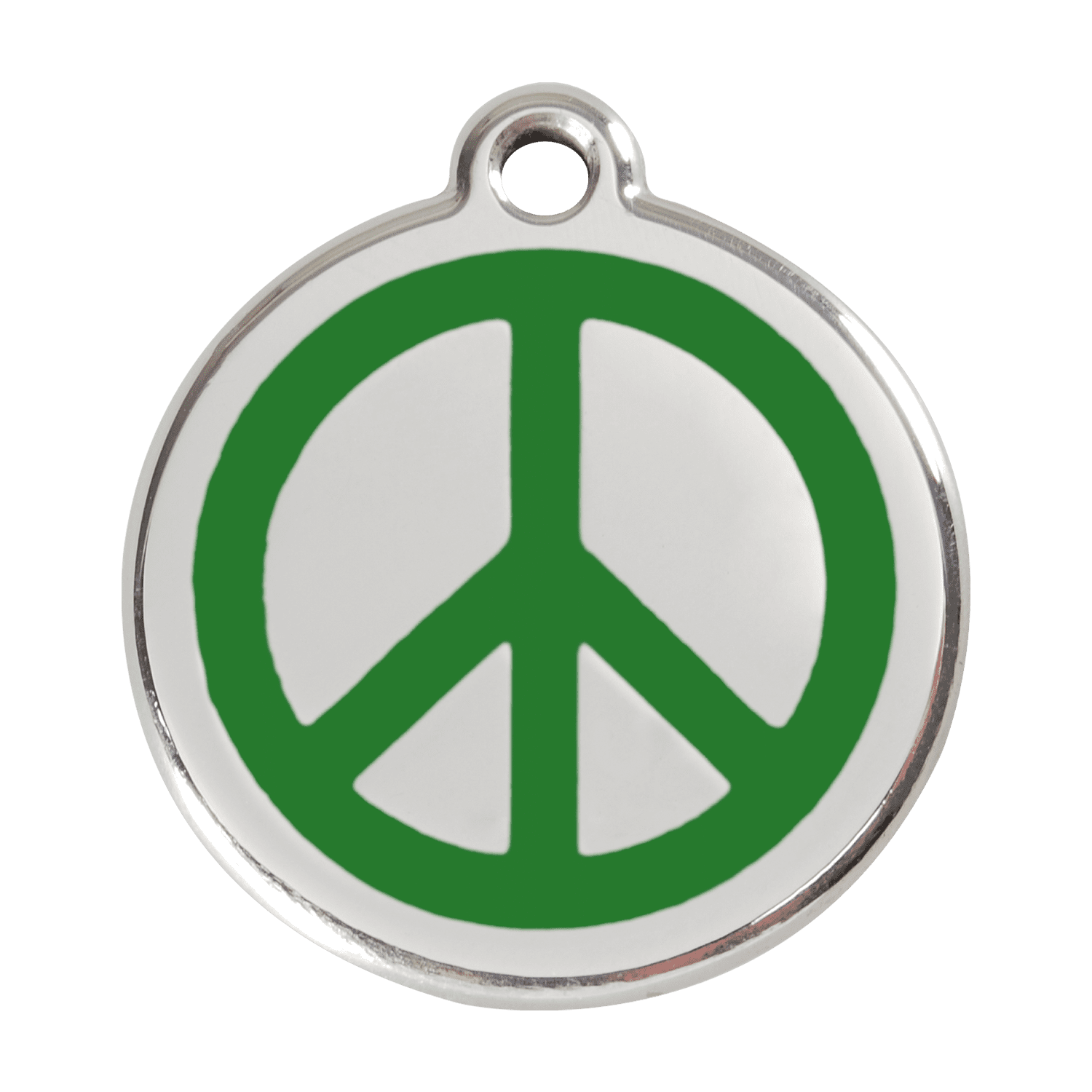 Vue avant - Médaille personnalisée pour chien Red Dingo Émail et acier inoxydable - Motif Paix - Vert - Size L