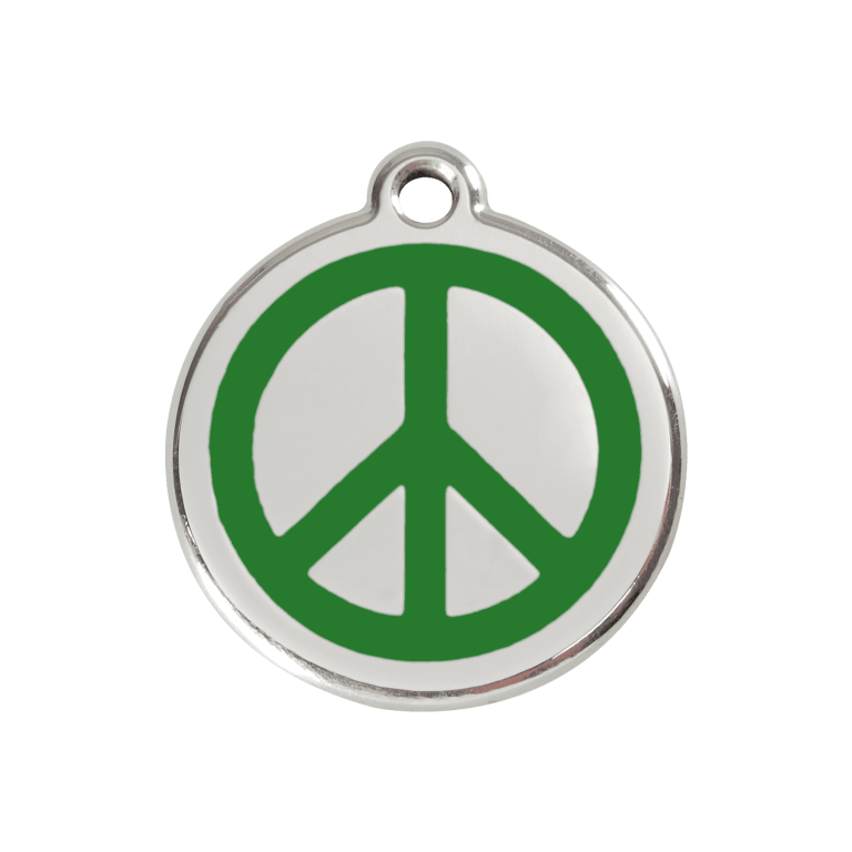 Vue avant - Médaille personnalisée pour chien ou chat - Red Dingo Émail et acier inoxydable - Motif Paix - Vert - Size M