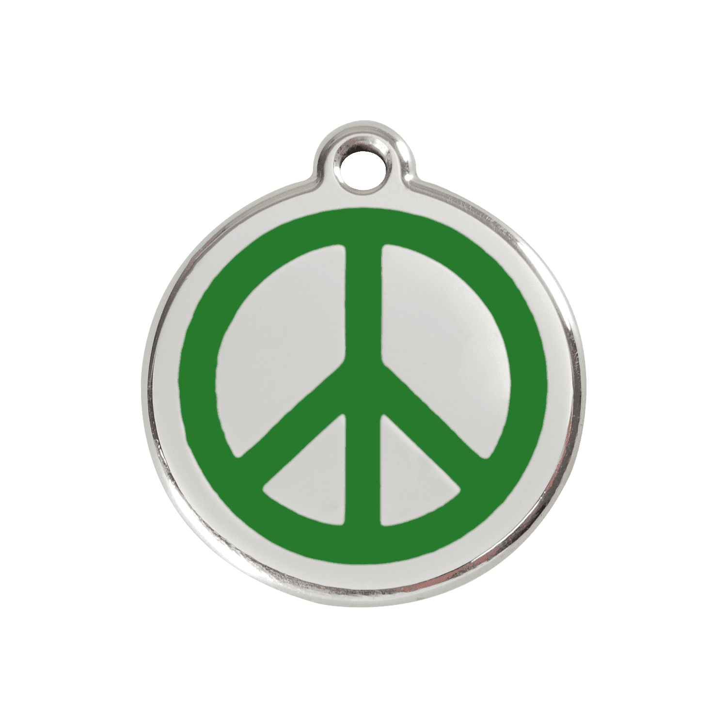 Vue avant - Médaille personnalisée pour chien ou chat - Red Dingo Émail et acier inoxydable - Motif Paix - Vert - Size M