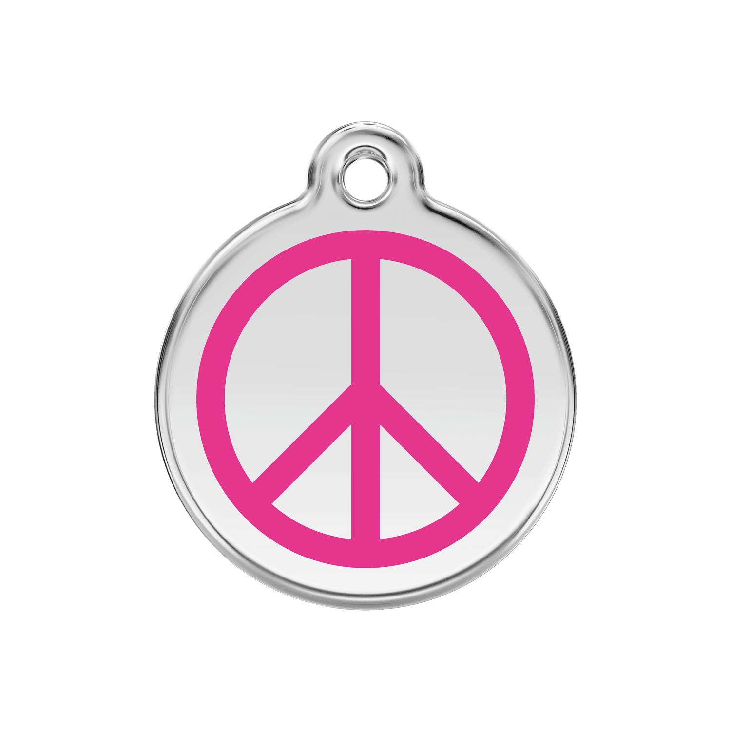 Vue avant - Médaille personnalisée pour chien - Red Dingo Émail et acier inoxydable - Motif Paix - Rose vif - Size M