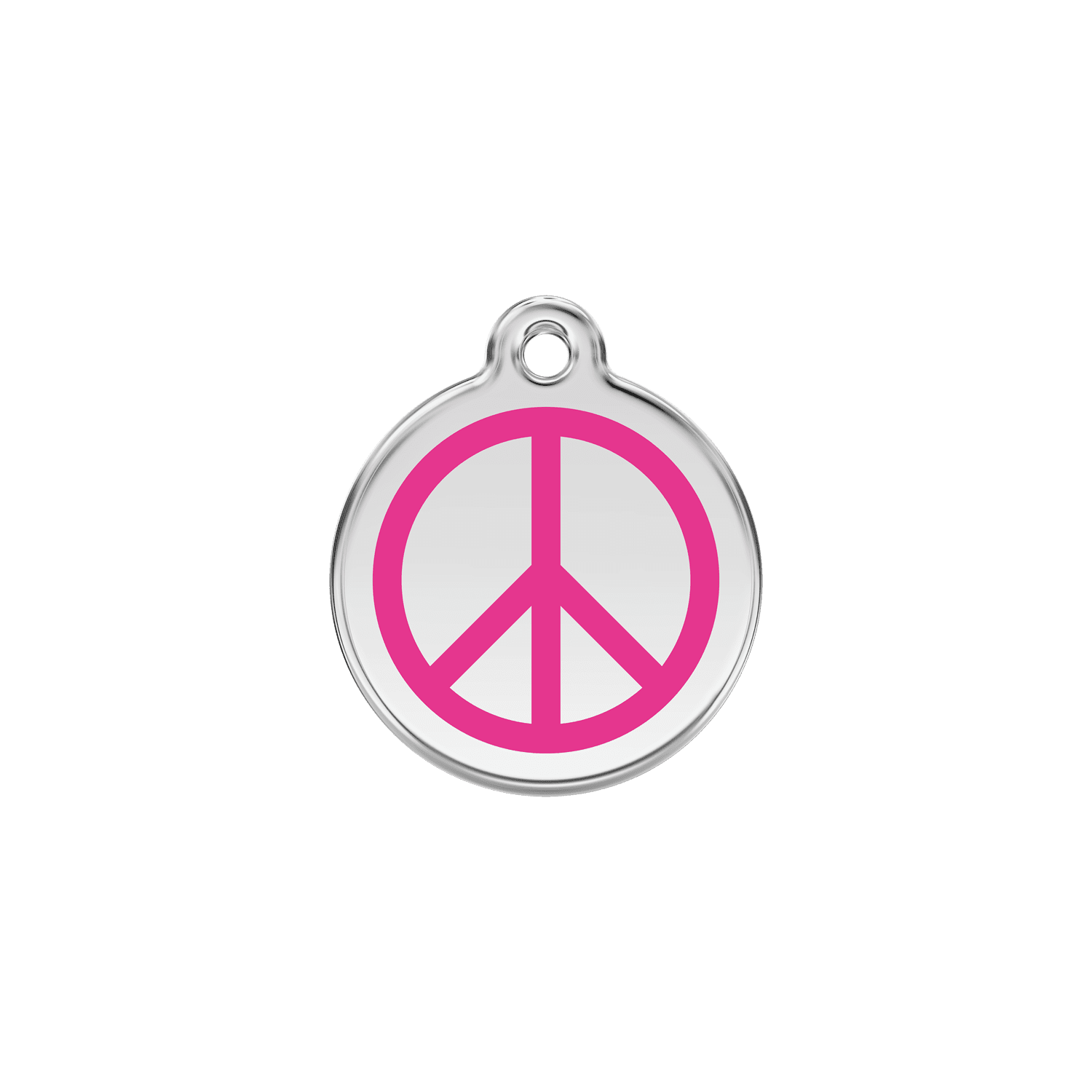 Vue avant - Médaille personnalisée pour chat en émail et acier inoxydable - Red Dingo - Motif Paix - Rose vif - Size S