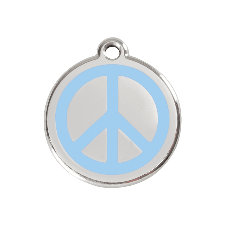 Vue avant - Médaille personnalisée pour chien Red Dingo Émail et acier inoxydable - Motif Paix - Bleu clair - Size M