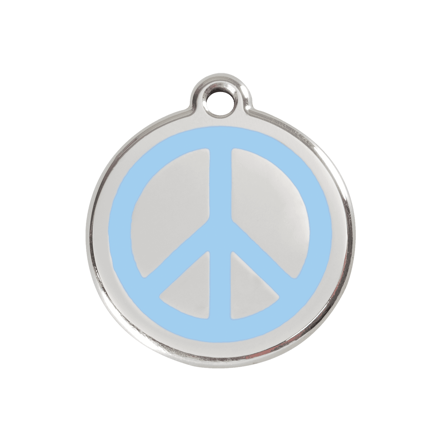 Vue avant - Médaille personnalisée pour chien Red Dingo Émail et acier inoxydable - Motif Paix - Bleu clair - Size M