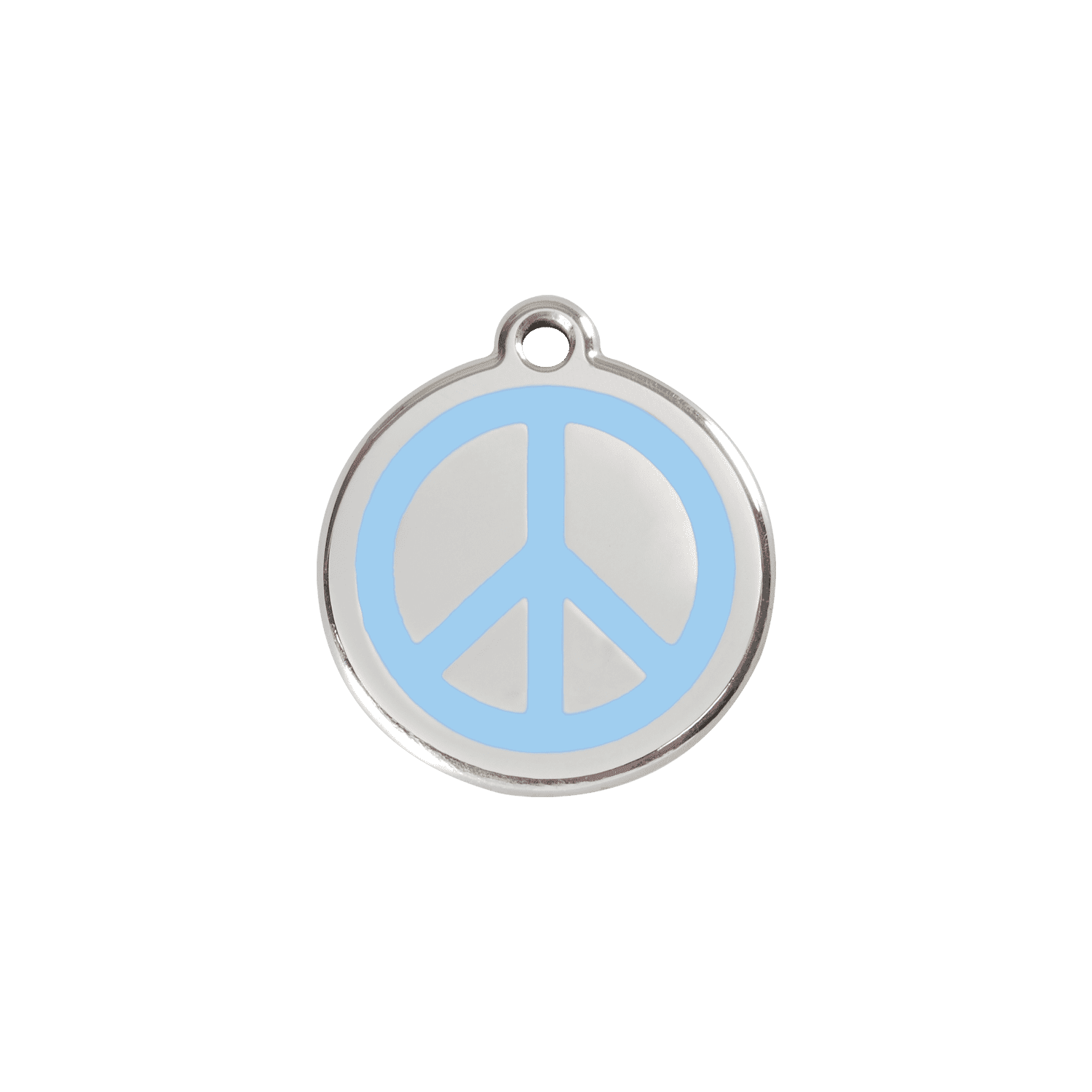 Vue avant - Médaille personnalisée pour chat ou chien - Red Dingo Émail et acier inoxydable - Motif Paix - Bleu clair - Size S