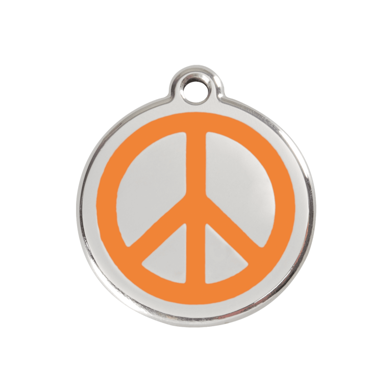 Vue avant - Médaille personnalisée pour chien Red Dingo Émail et acier inoxydable - Motif Paix - Orange - Size M
