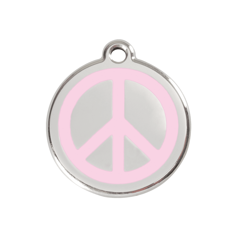 Vue avant - Médaille personnalisée pour chien/chat Red Dingo Émail/Acier inoxydable - Motif Paix - Rose - Size M