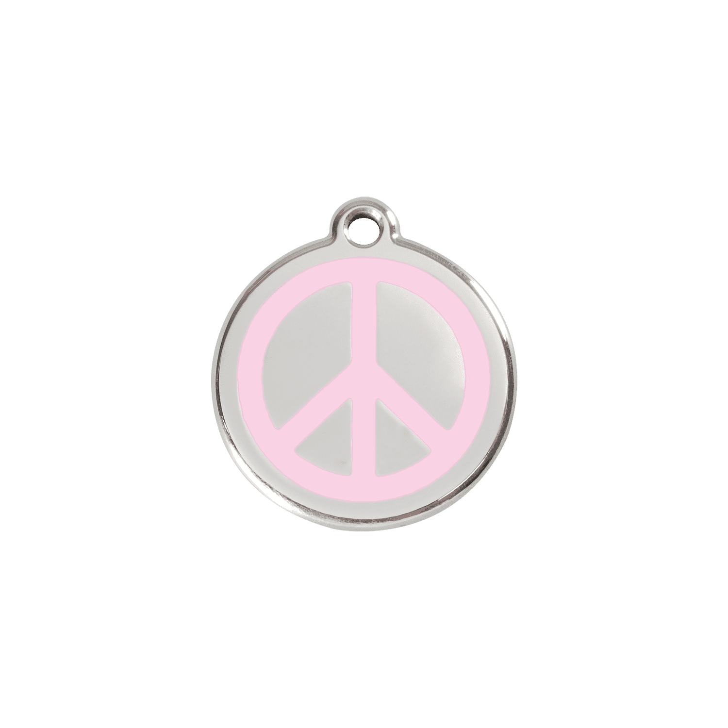 Vue avant - Médaille personnalisée pour chat en émail et acier inoxydable - Red Dingo - Motif Paix - Rose - Size S