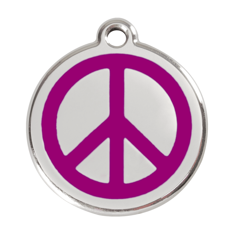 Vue avant - Médaille personnalisée pour chien - Red Dingo Émail et acier inoxydable - Motif Paix - Violet - Size L