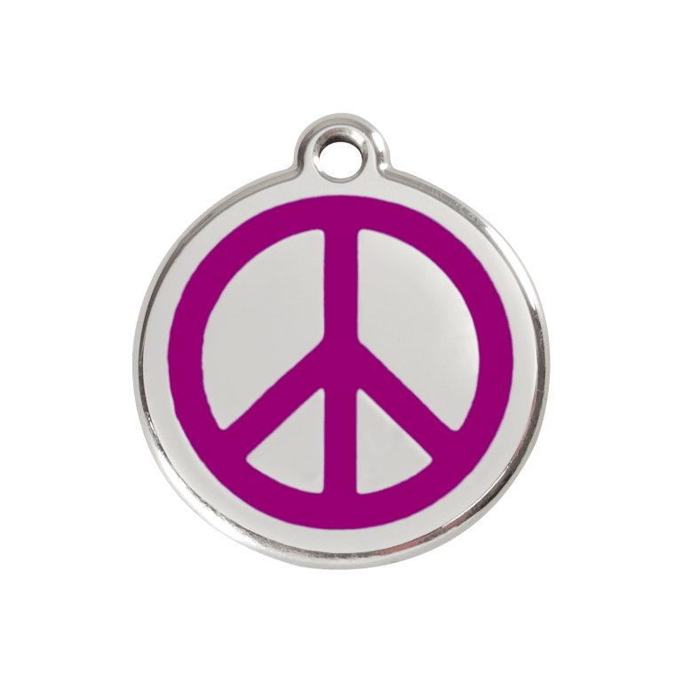 Vue avant - Médaille personnalisée pour chien ou chat - Red Dingo Émail et acier inoxydable - Motif Paix - Violet - Size M