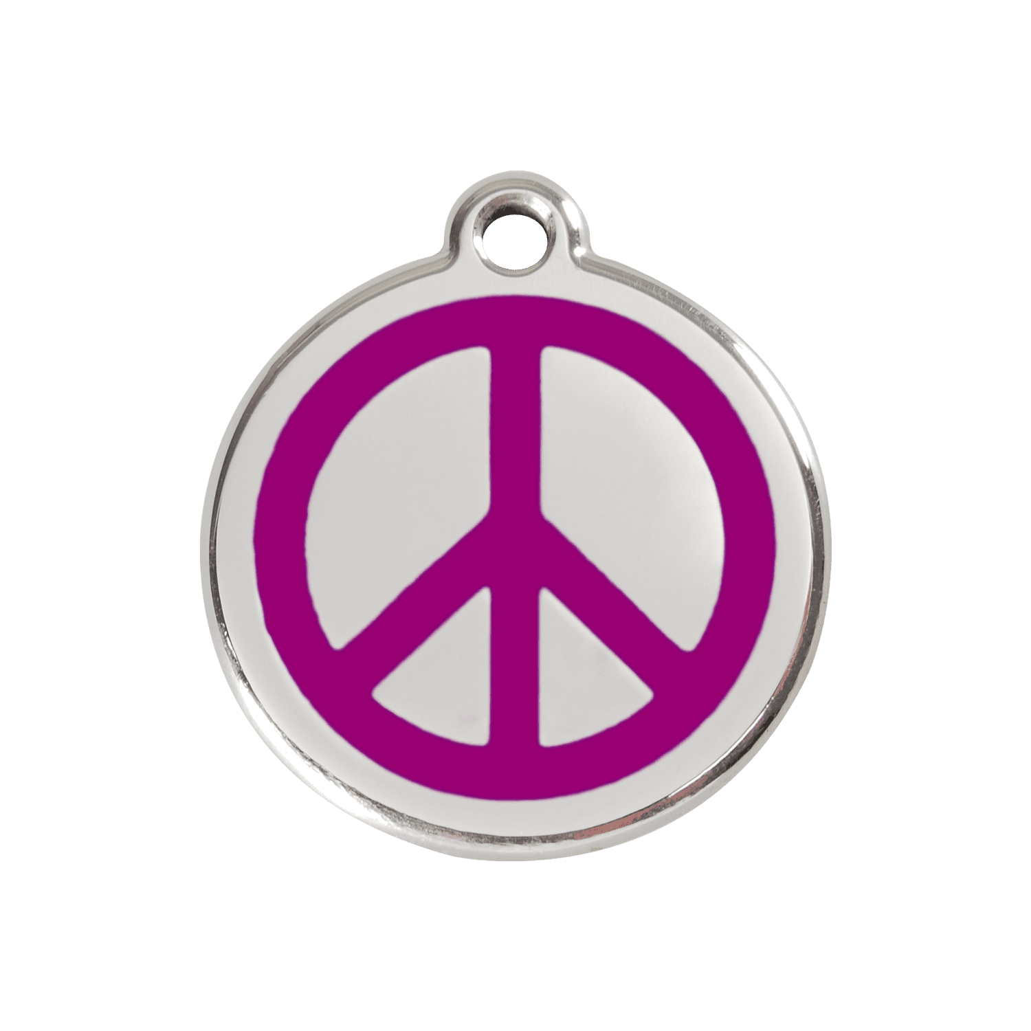 Vue avant - Médaille personnalisée pour chien ou chat - Red Dingo Émail et acier inoxydable - Motif Paix - Violet - Size M