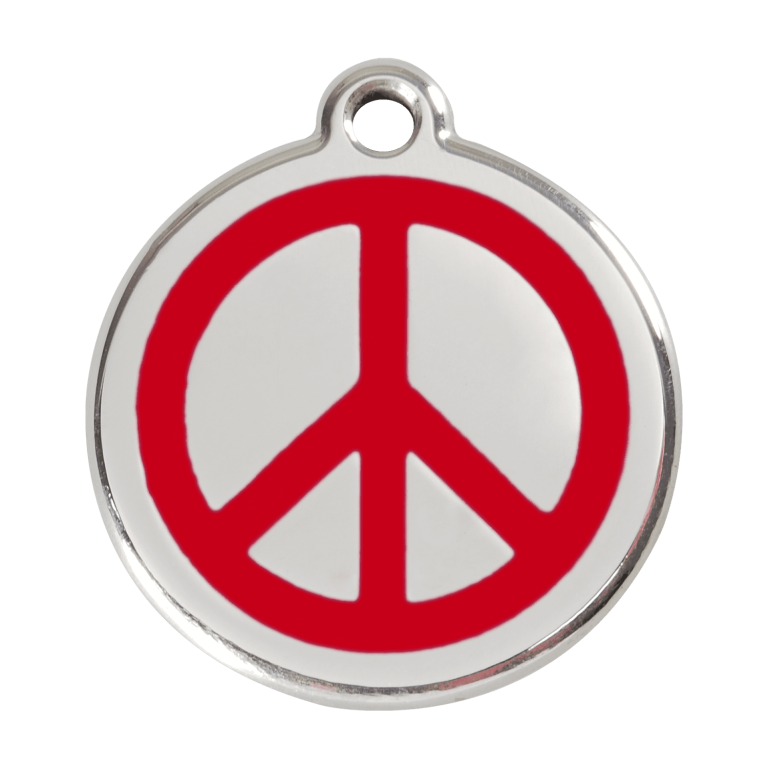 Vue avant - Médaille personnalisée Red Dingo Émail et acier inoxydable - Motif Paix - Rouge - Size L
