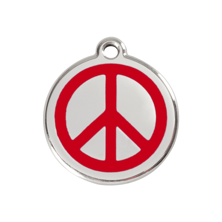 Vue avant - Médaille personnalisable pour chien Red Dingo Émail et acier inoxydable - Motif Paix - Rouge - Size M