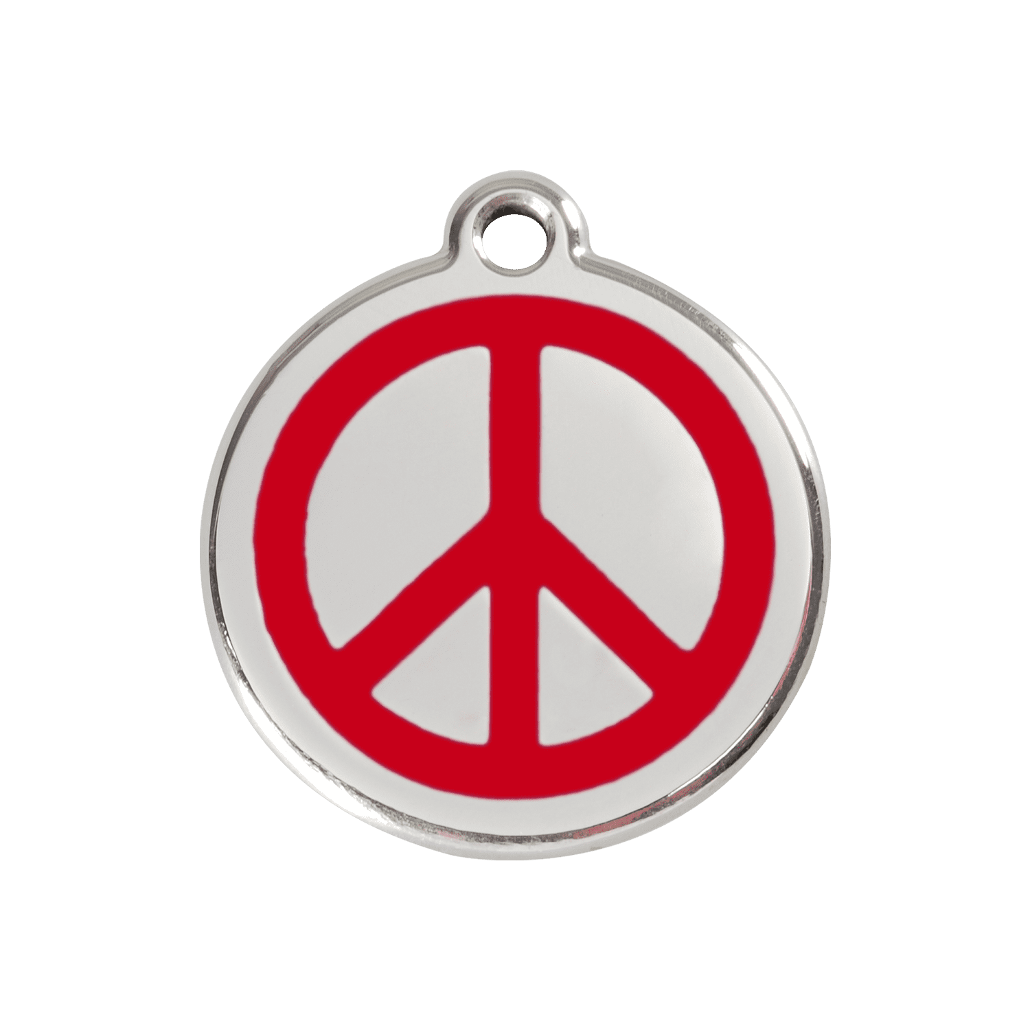 Vue avant - Médaille personnalisable pour chien Red Dingo Émail et acier inoxydable - Motif Paix - Rouge - Size M