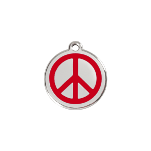 Red Peace Small Cat ID Tag in Enamel and Stainless Steel