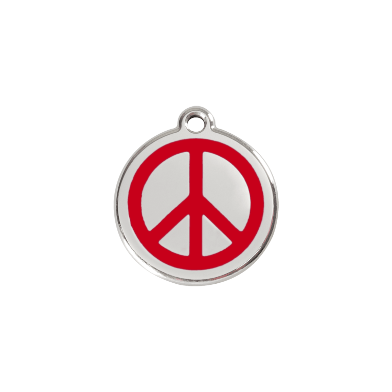 Vue avant - Médaille personnalisée pour chien/chat Red Dingo Émail/Acier inoxydable - Motif Paix - Rouge - Size S
