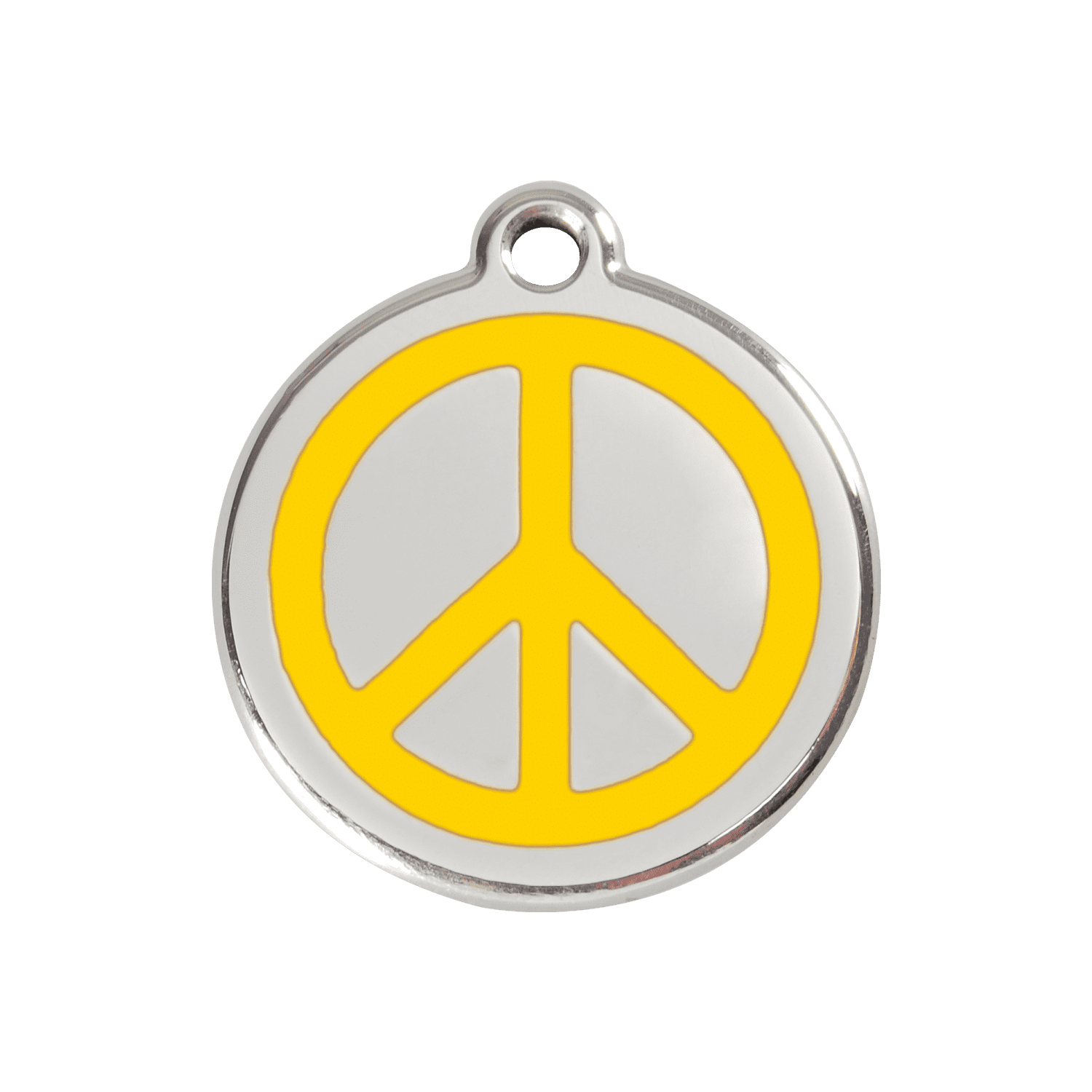 Vue avant - Médaille personnalisée pour chien Red Dingo Émail et acier inoxydable - Motif Paix Jaune - Size M