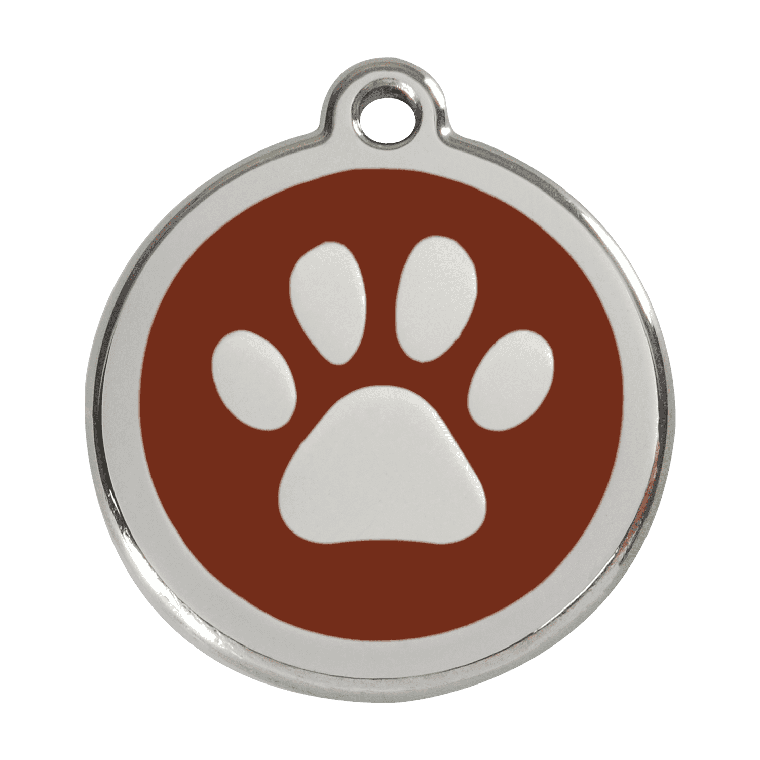 Vue avant - Médaille personnalisable pour chien Red Dingo en émail et acier inoxydable - Empreinte de patte - Brun - Size L