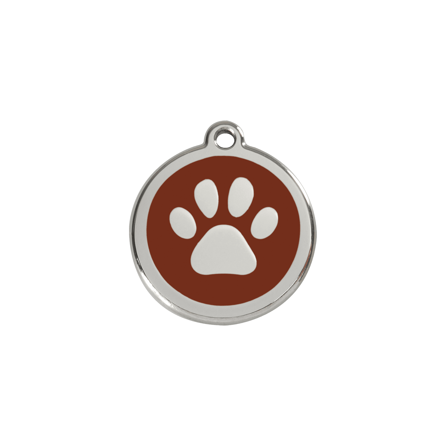 Vue avant - Médaille personnalisée pour chien/chat Red Dingo Émail et acier inoxydable - Empreinte de patte - Brun - Size S