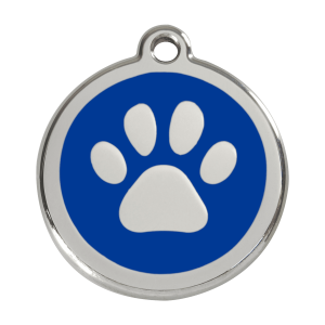 Dark Blue Paw Print Dog ID Tag Large