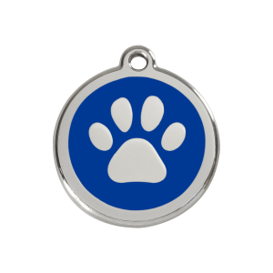 Dark Blue Paw Print Dog ID Tag Medium
