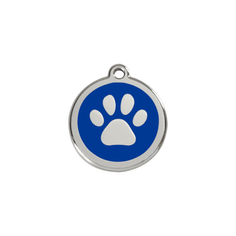 Vue avant - Médaille personnalisée pour chien/chat Red Dingo Émail/Acier inoxydable - Empreinte de patte - Bleu foncé - Size S